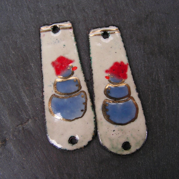 charms , breloques en cuivre émaillé ( à chaud )  connecteurs bonhomme de neige copper enamel