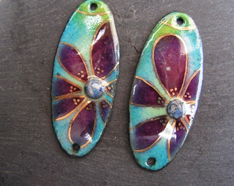 charms , breloques en cuivre émaillé ( à chaud ) connecteurs fleur , copper enamel