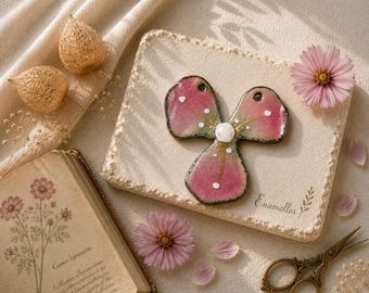 Copper Enamel Charms for Jewelry Making  , breloques Artisanales en Cuivre Émaillé , Handmade in France :    connecteur collier fleur