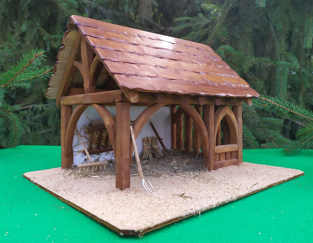 Wooden Christmas Crib rebecca Illuminated Satin Varnished Roof Etsy