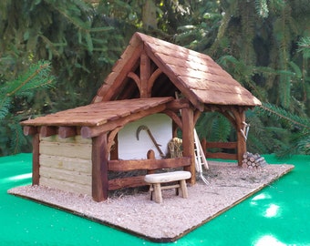 GABRIELLE handmade crib, illuminated, handmade, stable for santons, sheepfold, farmhouse, barn, Christmas gift, sustainable gift, original