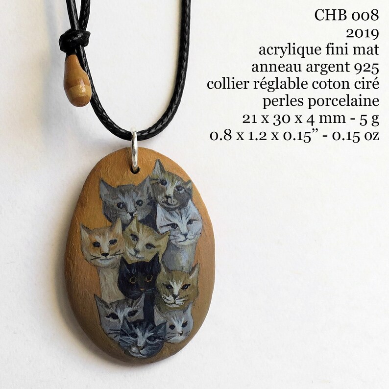 Painted stone pendant CATS acrylic painting unique signed piece CHB 008