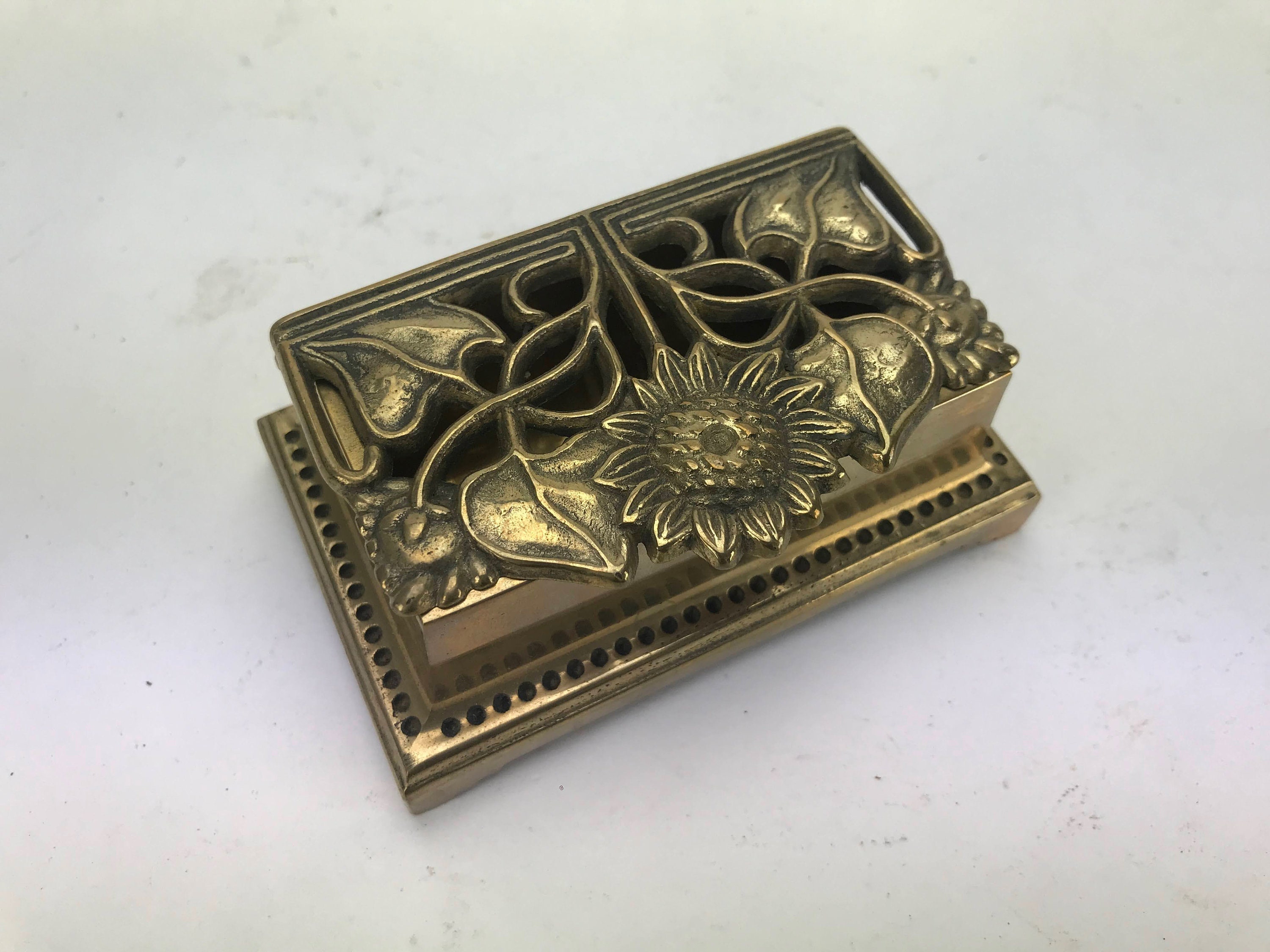 Antique Brass Stamp Holder, Rococo Style Postage Stamp Holder, Baroque  Bronze Box Writing Accessory, Ornate French Brass Inkwell. 
