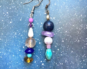 lavender tea mismatched earrings