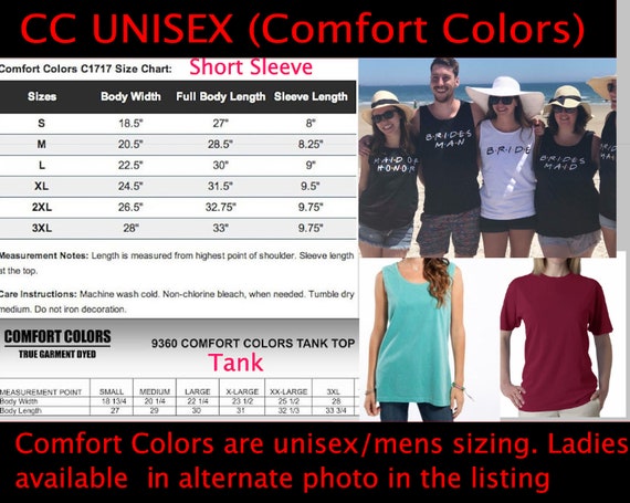 Comfort Colors Tank Top Size Chart