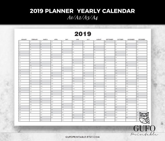 2019 Planner Yearly Calendar Printable Planner Calendar