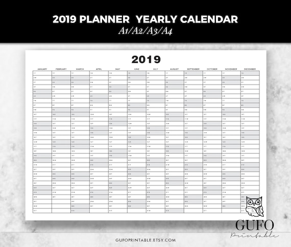 2019 Planner Yearly Calendar Printable Planner Calendar