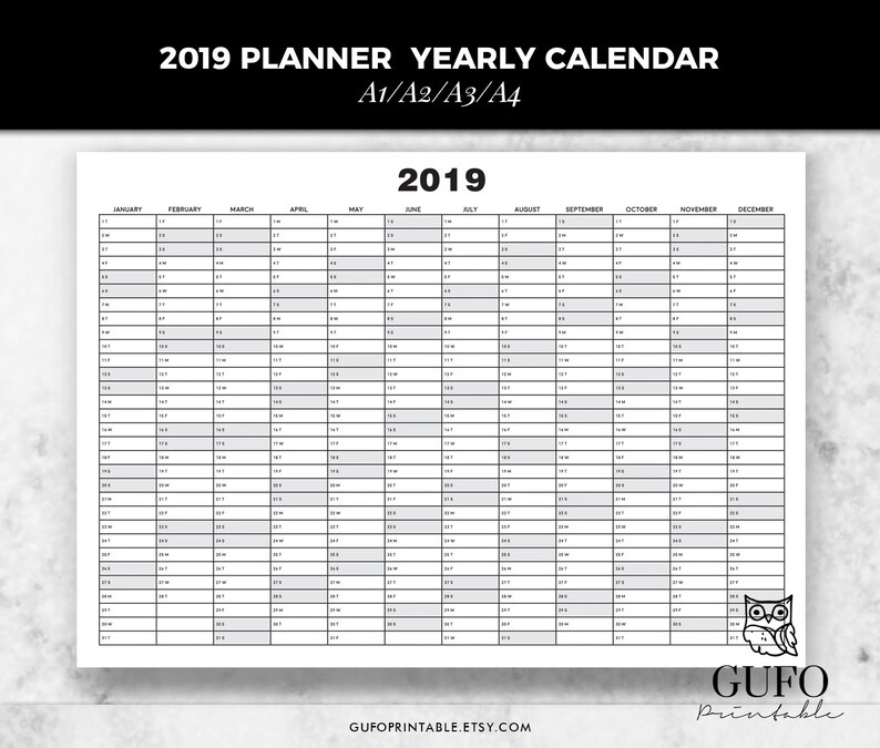 2019 Planner On a yearly basis Calendar Printable Planner Calendar 2019 Every month Timetable Weekly Timetable A1 A2 A3 A4 Day-to-day Organizer Poster Wall Calendar graphic relating to Printable Planner Calendar called 2019 Planner On a yearly basis Calendar Printable Planner Calendar 2019 Every month Agenda Weekly Program A1 A2 A3 A4 Each day Organizer Poster Wall Calendar