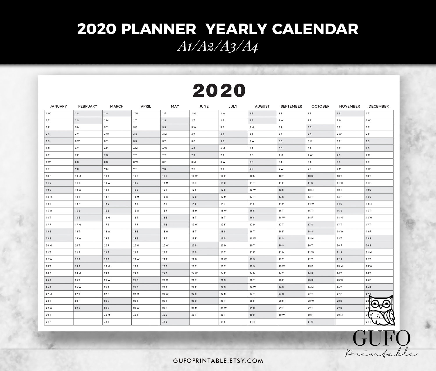 2020planner yearly calendar printable planner calendar