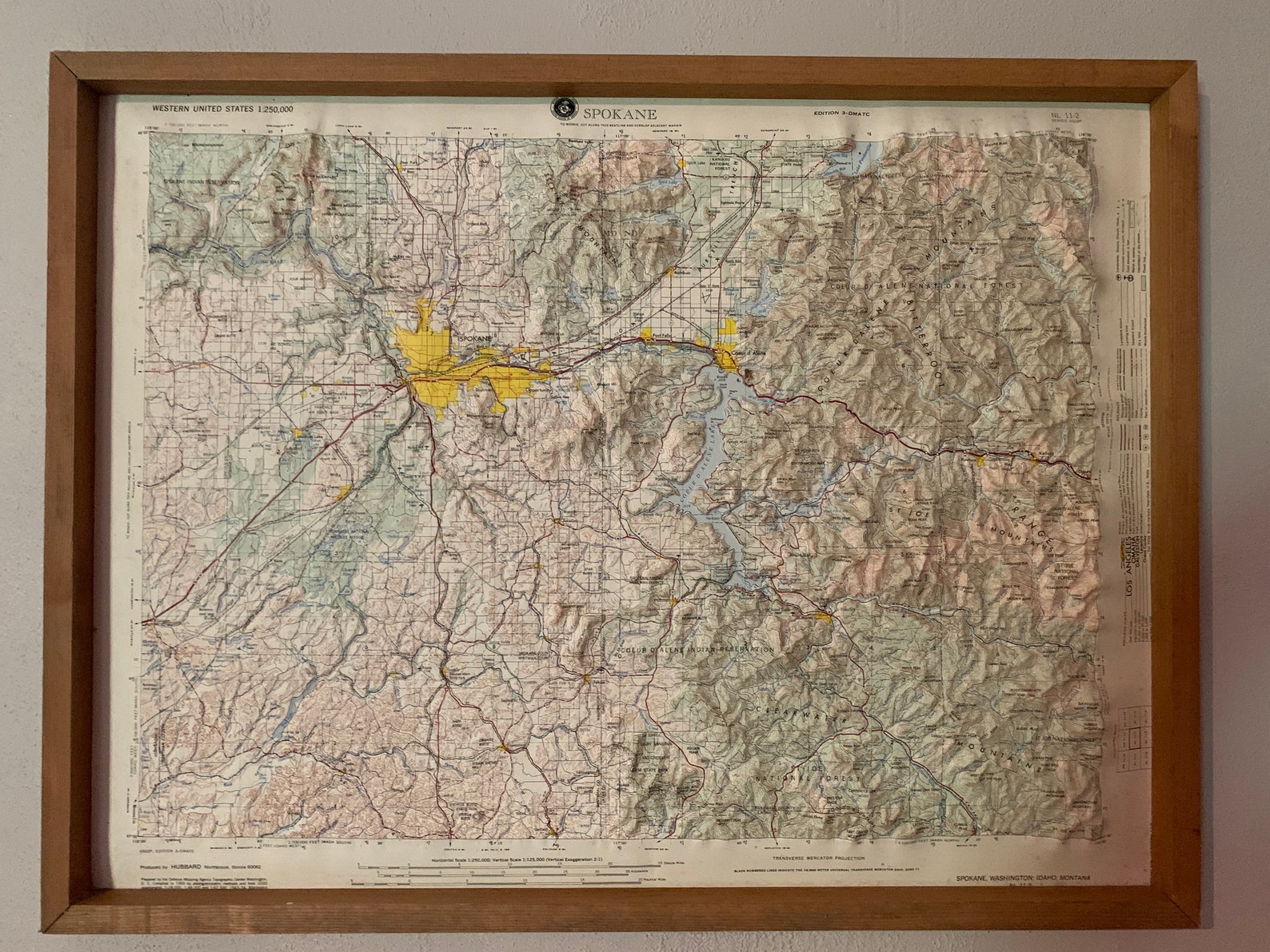Spokane WA. Hubbard Raised Relief Map with homemade frame Etsy