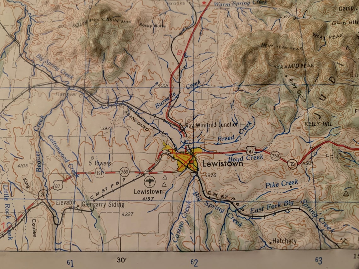 Lewistown MT. Hubbard Raised Relief Map with homemade frame Etsy