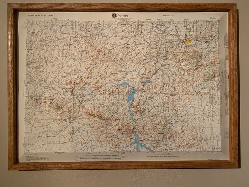 Casper, WY. Hubbard Raised Relief Maps. with Original Frame Etsy