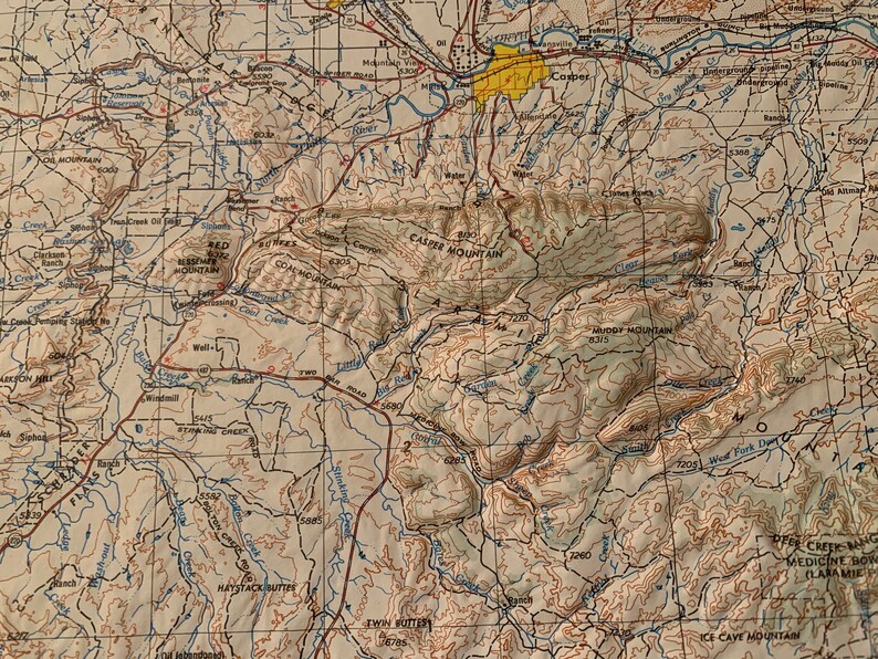 Casper, WY. Hubbard Raised Relief Maps. with Original Frame Etsy