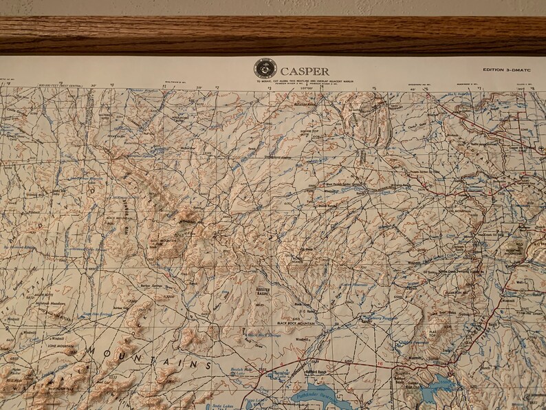Casper, WY. Hubbard Raised Relief Maps. with Original Frame Etsy