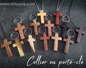 Pendentif en bois Croix chrétienne fait-main par Ehlyass