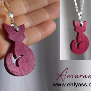 Handmade precious wood cat pendant by Ehlyass
