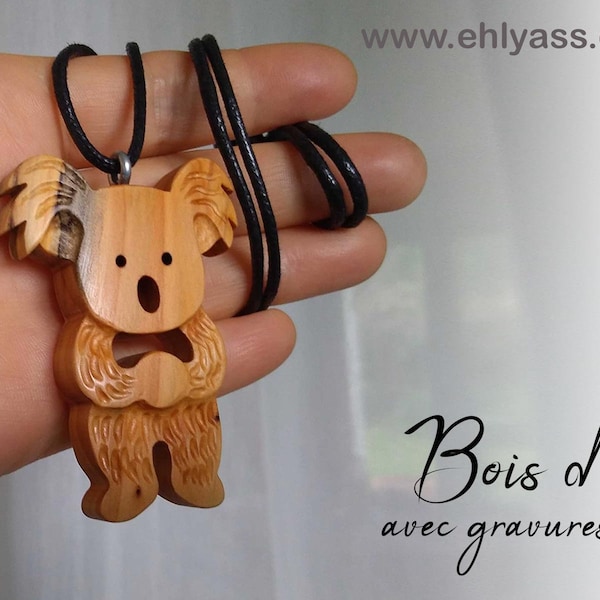 Amulette pendentif en bois Koala fait-main par Ehlyass