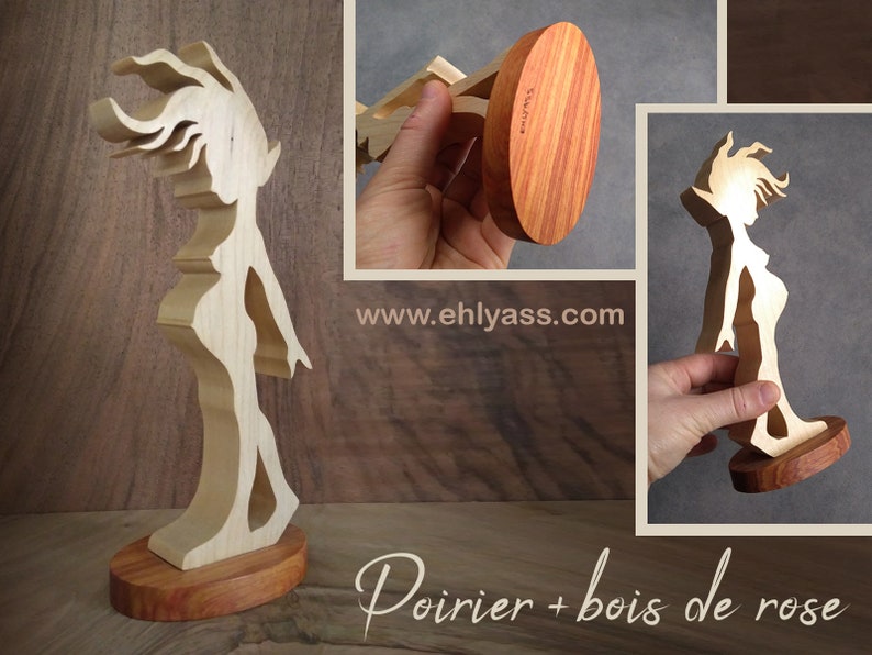 Sculpture en bois Fée enceinte fait-main par Ehlyass Poirier