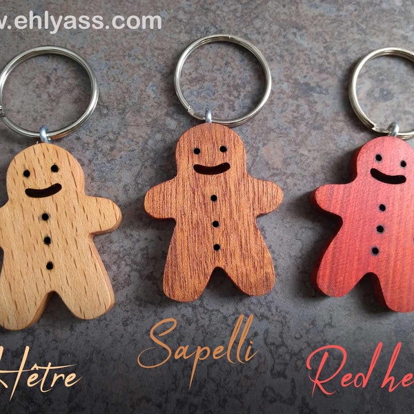 Porte-clés en bois Bonhomme pain d'épice ou gingerbread man fait-main par Ehlyass