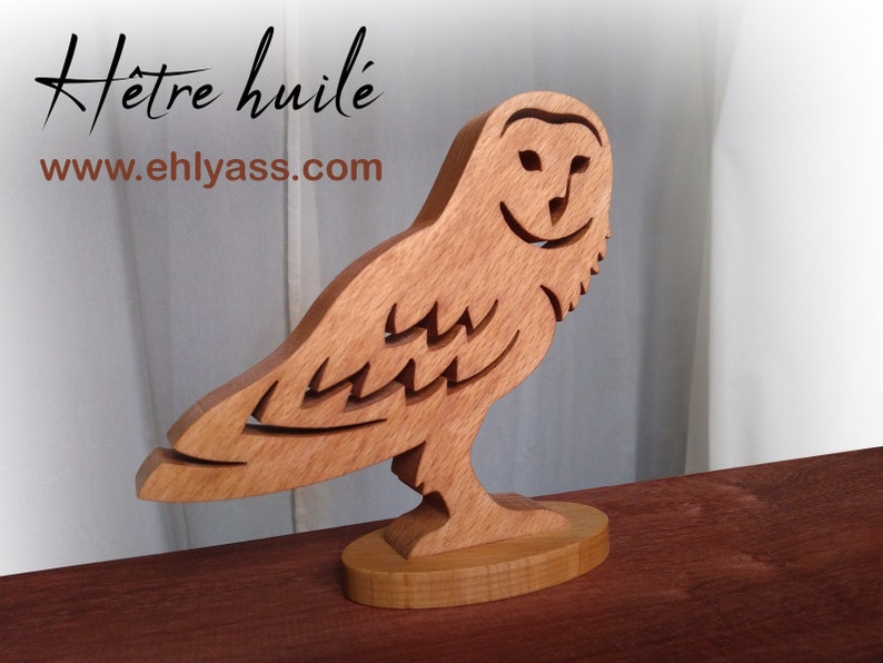 Sculpture en bois Chouette Effraie fait-main par Ehlyass image 5