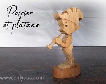 Sculpture en bois Lutin Clarinettiste fait-main par Ehlyass