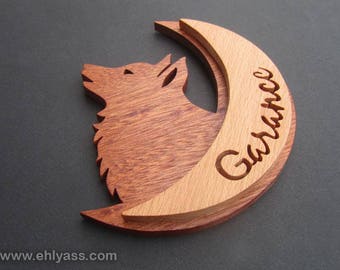 Plaque de porte en bois  Loup + prénom personnalisé fait-main par Ehlyass