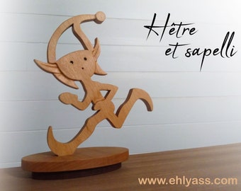 Handgemaakt ELF CURRENT houten sculptuur van Ehlyass