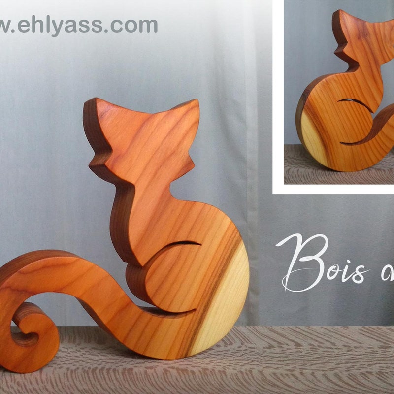Statuette chat en bois décoratif (30 cm) - Décoration