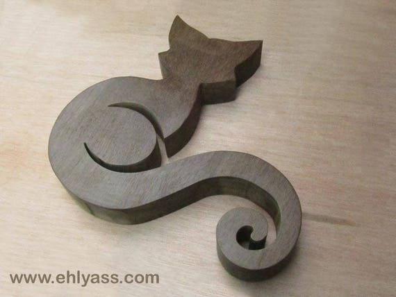 Wooden Sculpture Chat 2 Sapelli Wood Handmade Chantournage Etsy