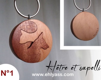 Wooden Keychain Cat and Dog Yin Yang handmade by Ehlyass