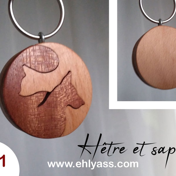 Porte-clé en bois Chat et Chien Yin Yang fait-main par Ehlyass