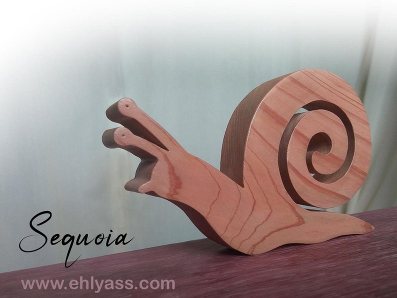 Wooden sculpture small Handmade Snail by Ehlyass Sequoia verni