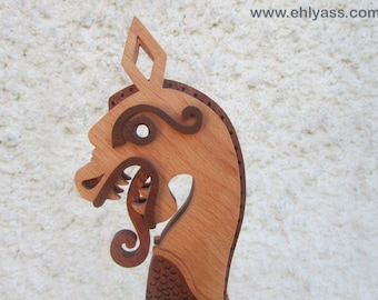 Handmade Viking-inspired white Drakkar wooden sculpture by Ehlyass