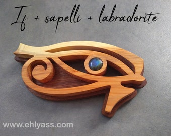 Handmade Egyptian Eye of Horus wood and stone sculpture by Ehlyass