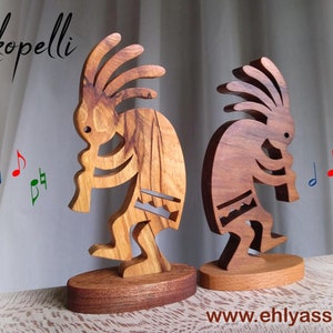 Small wooden sculpture Kokopelli handmade by Ehlyass