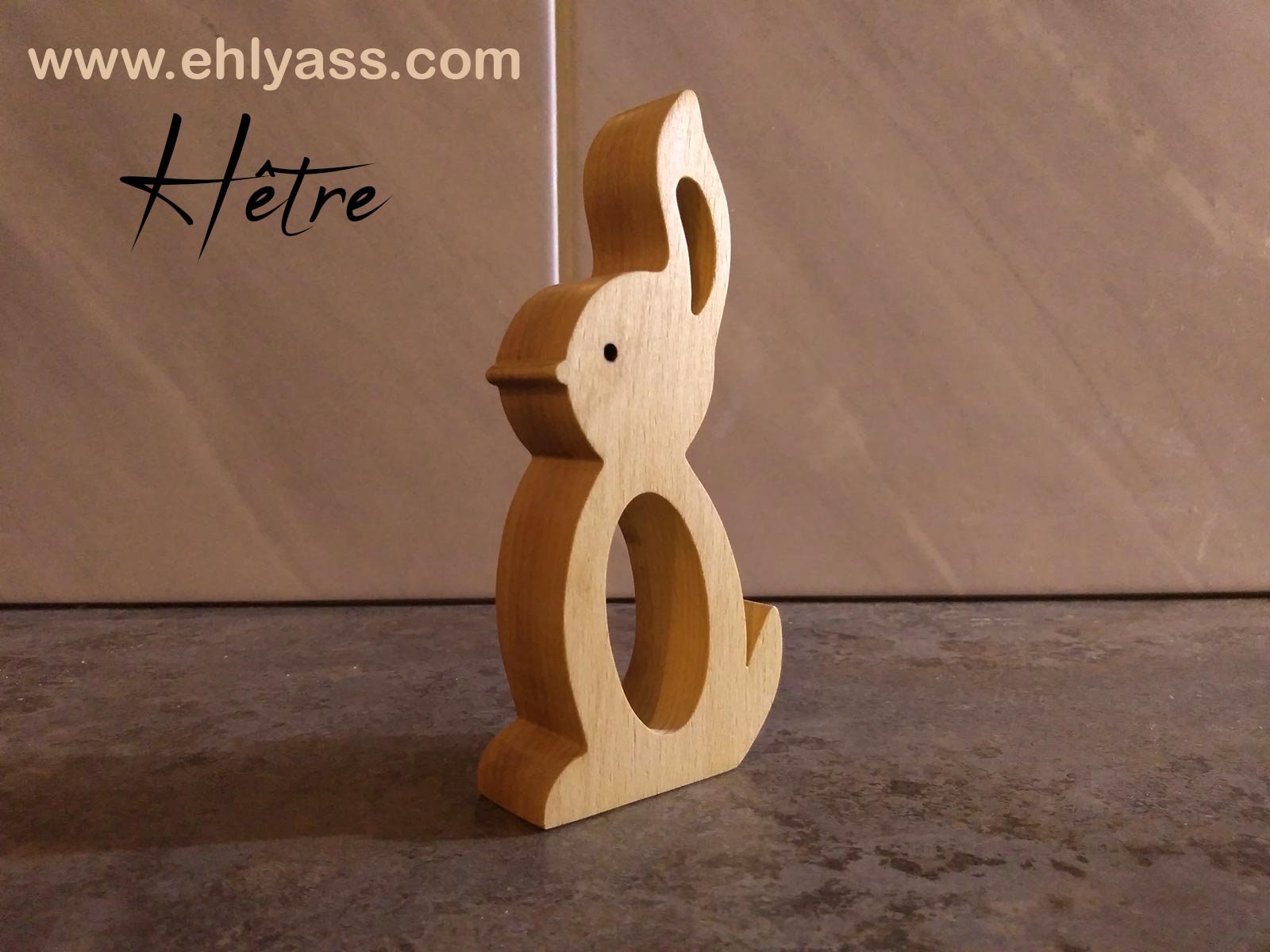 Wooden napkin ring Rabbit 3 (THICK) handmade by Ehlyass