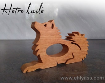 Wooden napkin ring Eurasier or husky dog lying down (THICK) handmade by Ehlyass