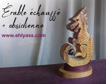 Handmade Baby Dragon wood and stone sculpture by Ehlyass