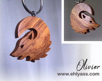 Wooden keychain Wolf moon (smooth) handmade by Ehlyass