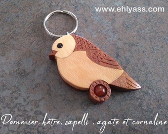 Houten en stenen sleutelhanger of handgemaakte vogeltasbedel van Ehlyass