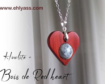 Pendentif en bois et pierre Cœur fait-main par Ehlyass