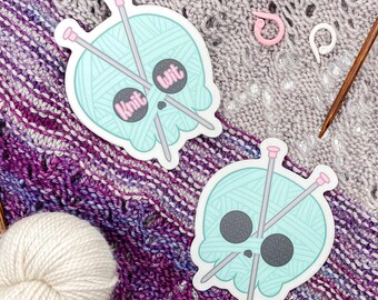 Yarn Skull Knitting Sticker | Waterproof Vinyl Decal | Stickers for Knitters