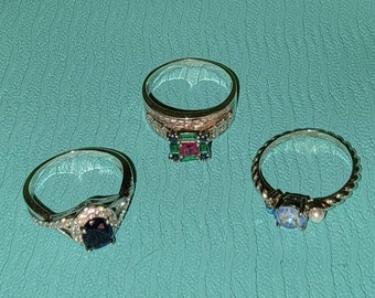 Lot of 3 Vintage Rings / Multi Stone Rings / Costume Rings Lot