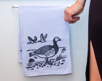 Asciugamano da cucina con stampa a blocchi // Asciugamano da cucina con tripla garza // Stampa Barnacle Goose