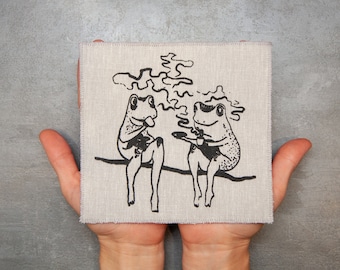 Screen Printed Funny frog Canvas Patch // sew-on or iron-on patch