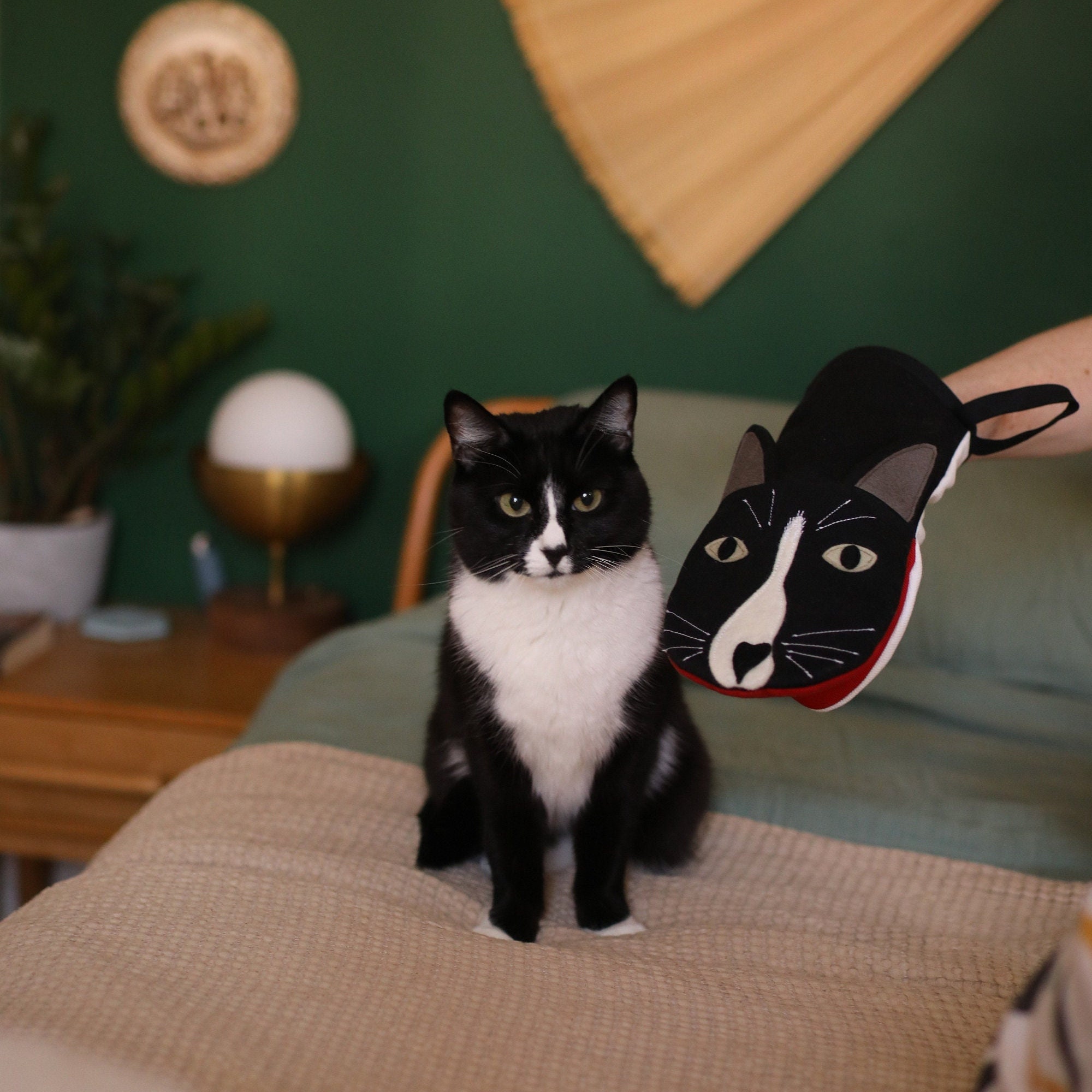 Cute Black Cat Love Oven Mitts & Pot Holders 2pcs Valentine Pink