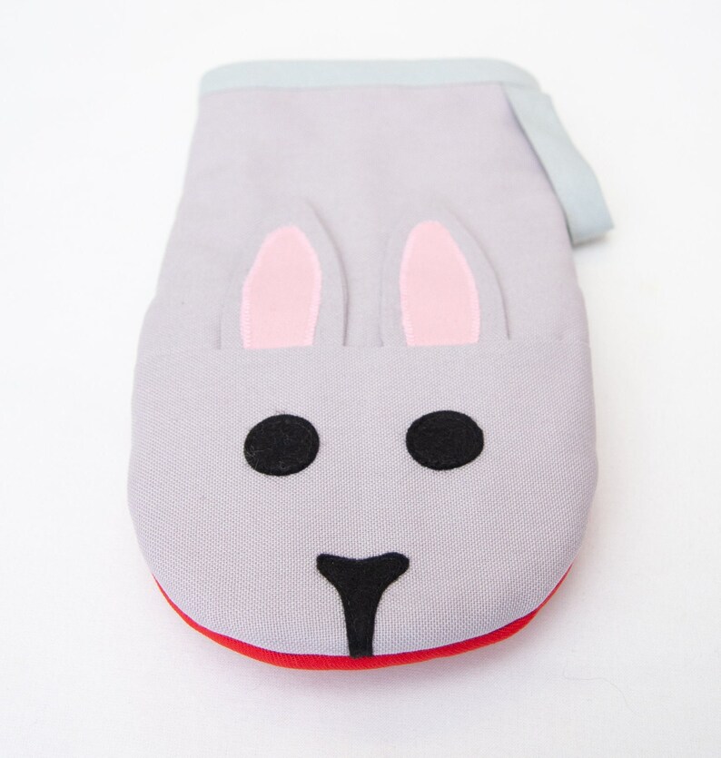 Bunny oven mitt view from the front