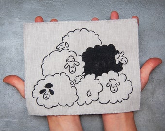 Stencil Printed Funny Sheep Patch // sew-on or iron-on canvas patch