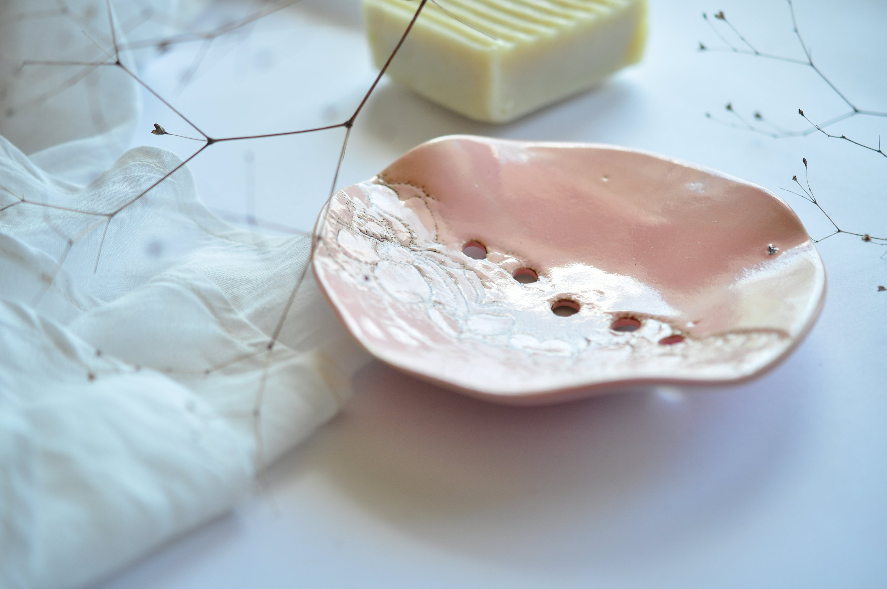 Pink lace ceramic soap dish Bathroom accessories Soap dish For Etsy
