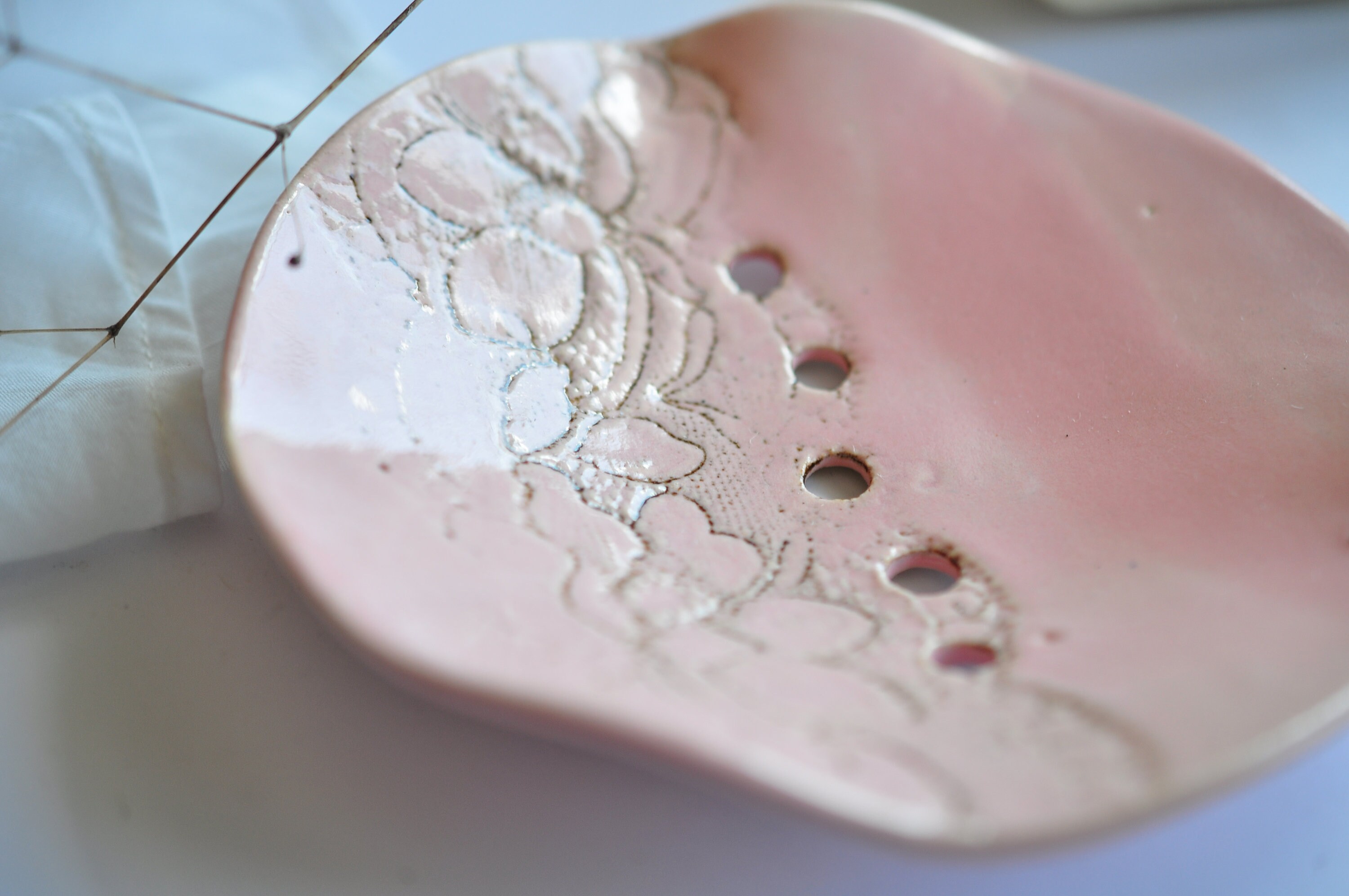 Pink lace ceramic soap dish Bathroom accessories Soap dish For Etsy